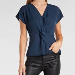 Twist Front Short Sleeve V-Neck Top